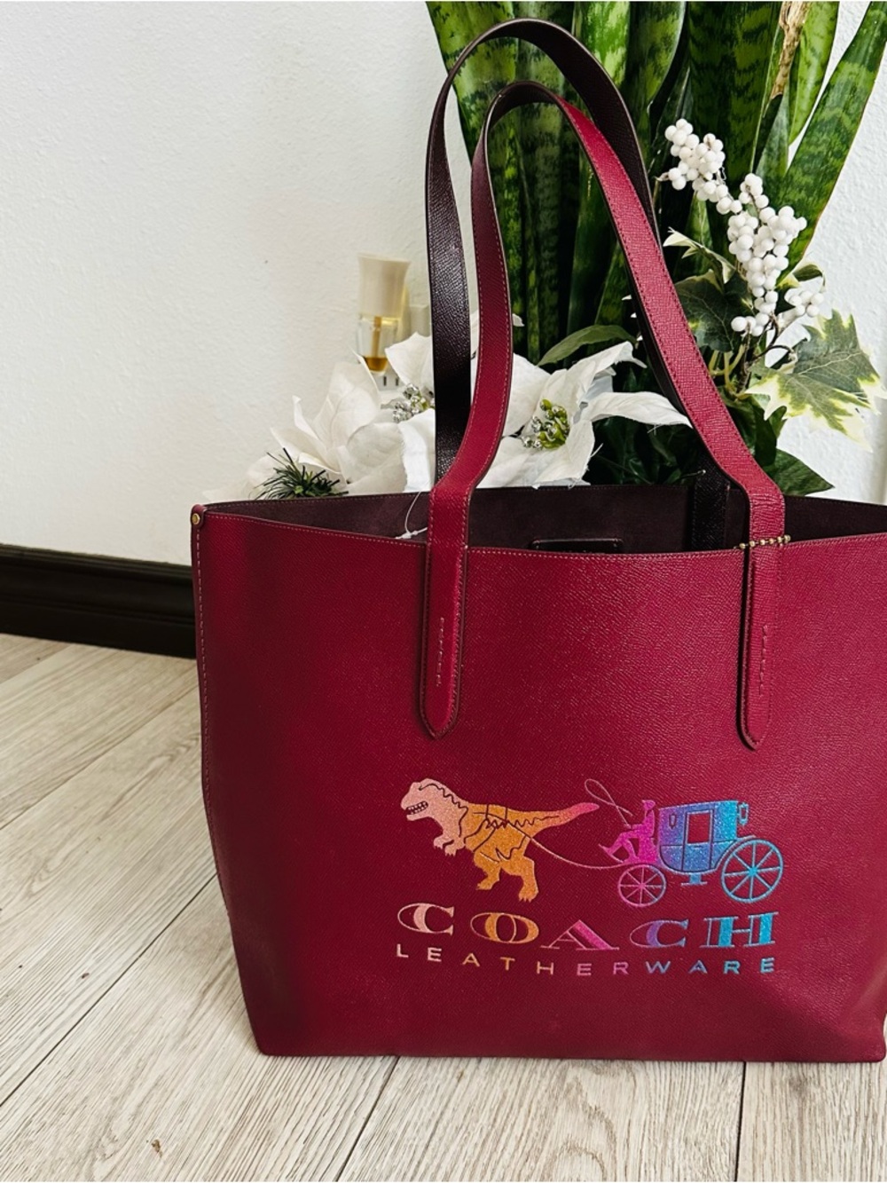 NEVER USED — Coach Deep Red Ombré
Highline Tote: Rainbow Rexy Dino and
Carriage - Picture 2 of 10